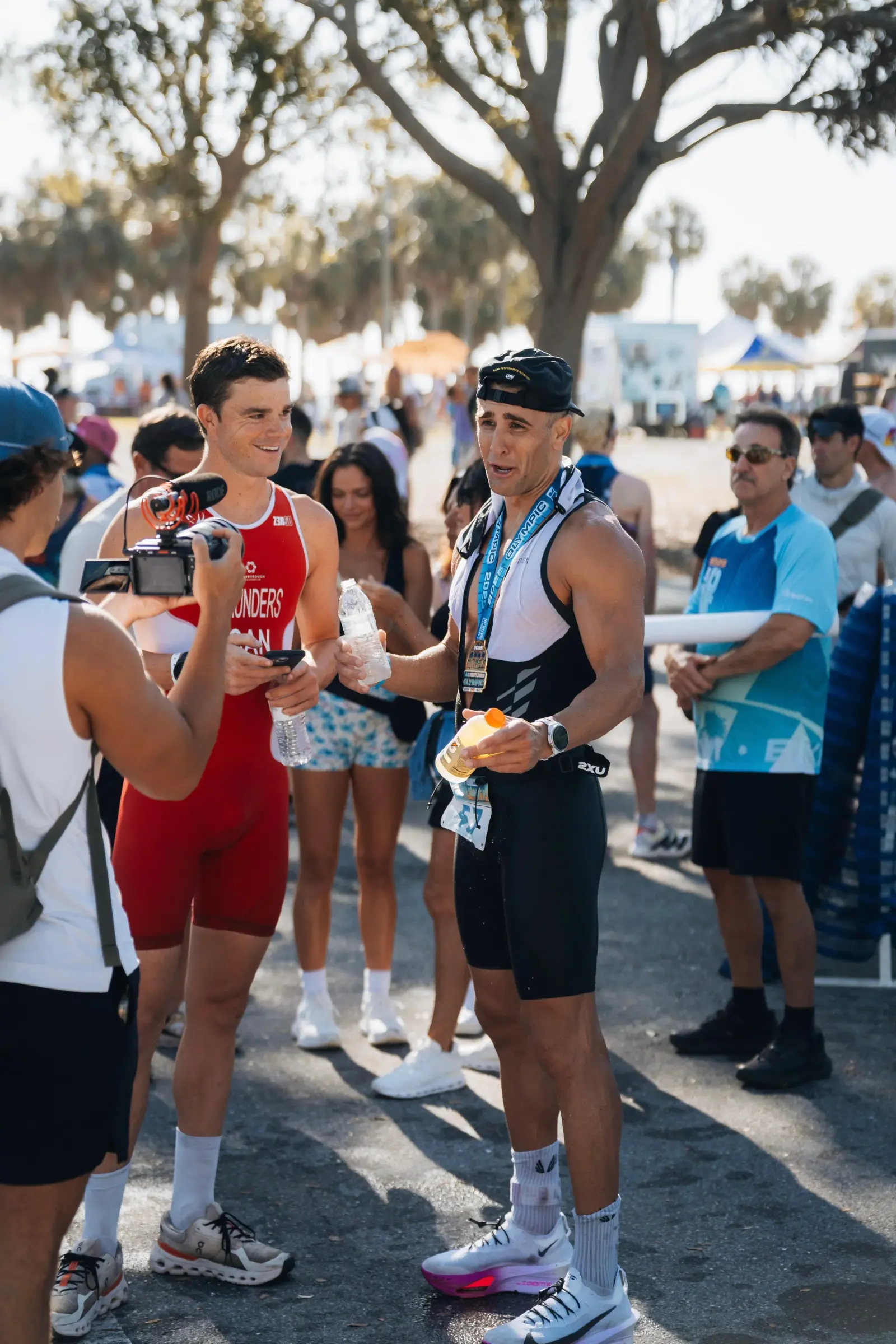 Athletes and supporters at a race venue